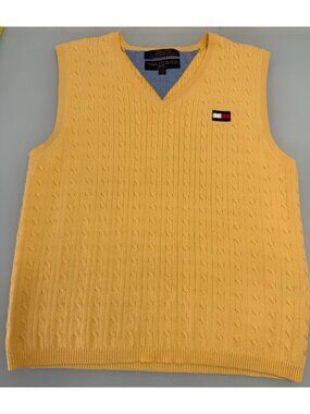 Tommy Hilfiger Cable Knit Sweater Vest Womens S Golf V Neck Preppy Tennis Y2K